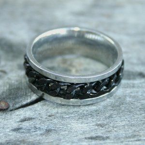 MENS SPINNER RING ★ BLACK CHAIN STAINLESS STEEL BIKER ROCKER MOTORCYCLE